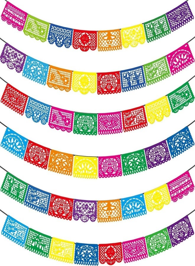 Asoulin 6PCS Mexican Party Decorations, 90FT Plastic Papel Picado Fiesta Party Banners, Dia De Los Muertos, Day of The Dead Decorations, Cinco De Mayo Decor, Mexican Theme Birthday Party Decorations - Image 1